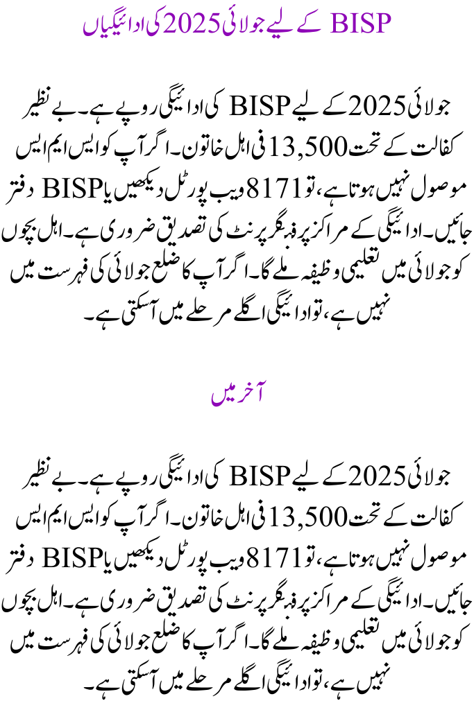 Overview of BISP July 2025 Payments