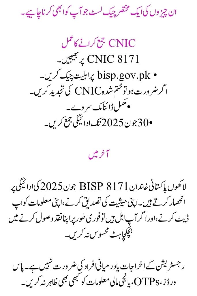 Payment Check for BISP 8171 June 2025 via CNIC Online 13500