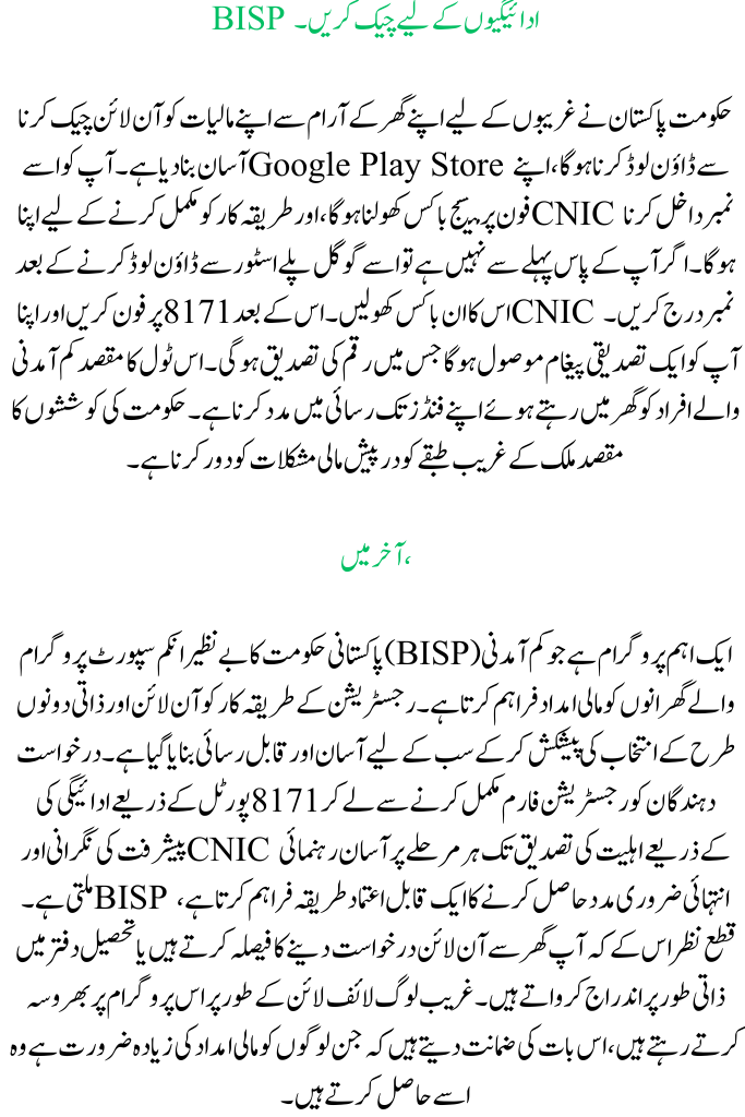Form for BISP Online Registration in 2025