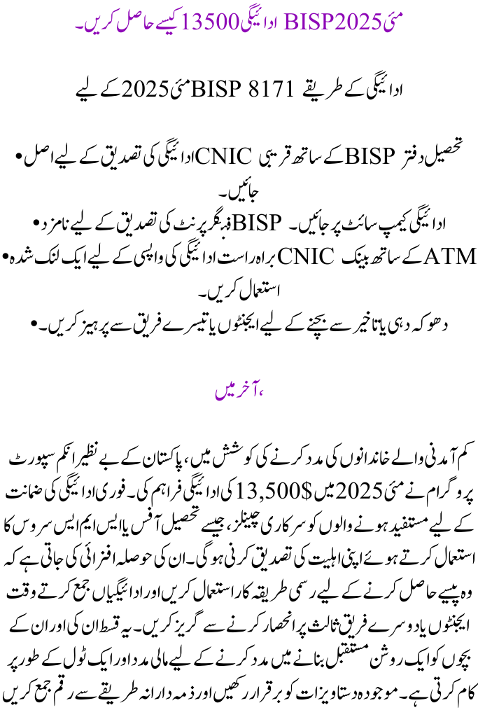 Verification of Payment for BISP 8171 May 2025
