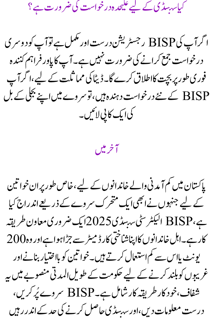 BISP Electricity Subsidy 2025