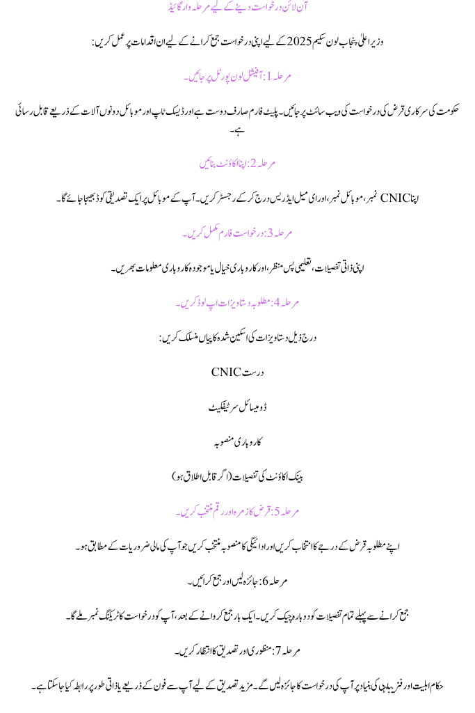 CM Punjab Loan Scheme 2025