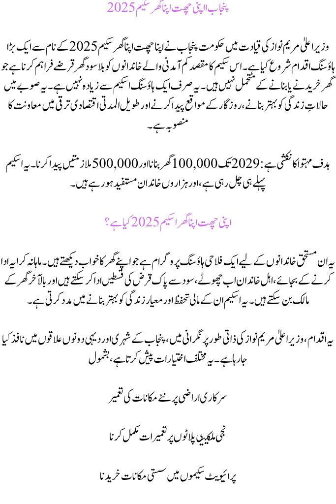 Punjab Apni Chhat Apna Ghar Scheme 2025