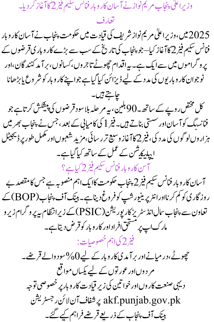 CM Punjab Maryam Nawaz Launches Asan Karobar Finance Scheme Phase 2