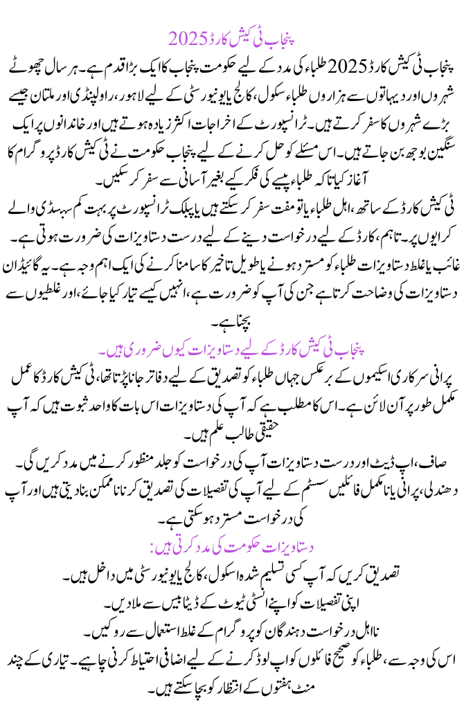 Punjab T-Cash Card 2025