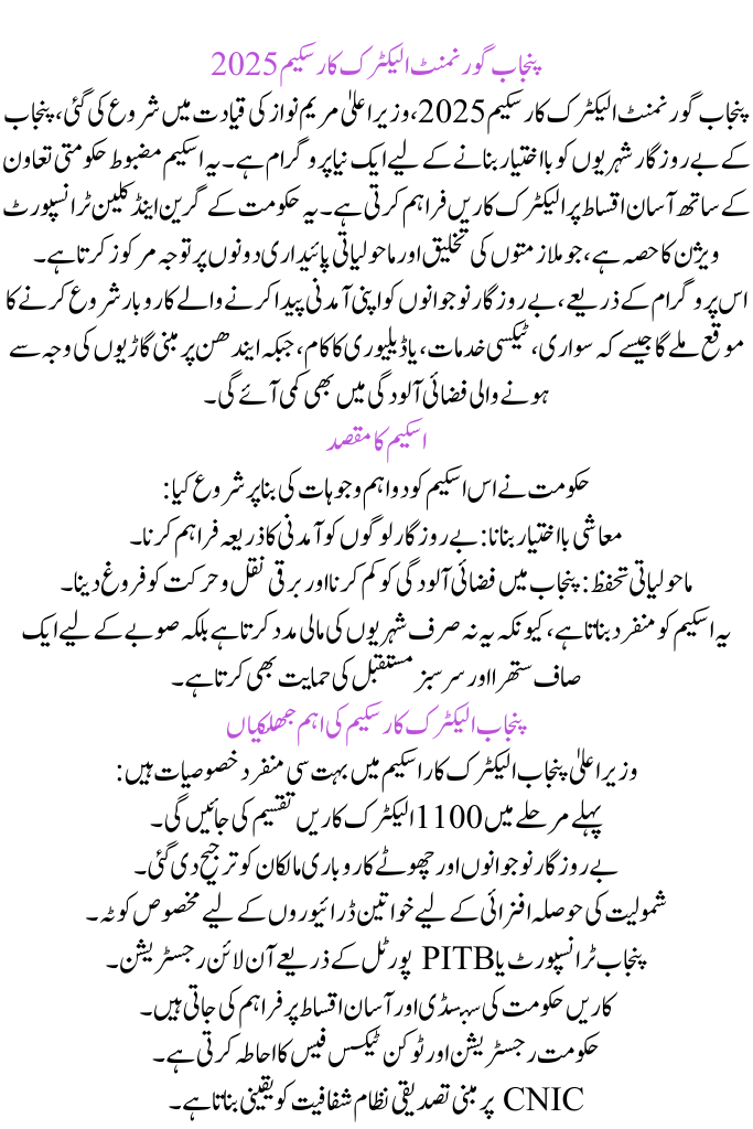 Punjab Government Electric Car Scheme 2025
