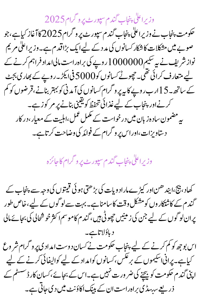 CM Punjab Wheat Support Program 2025