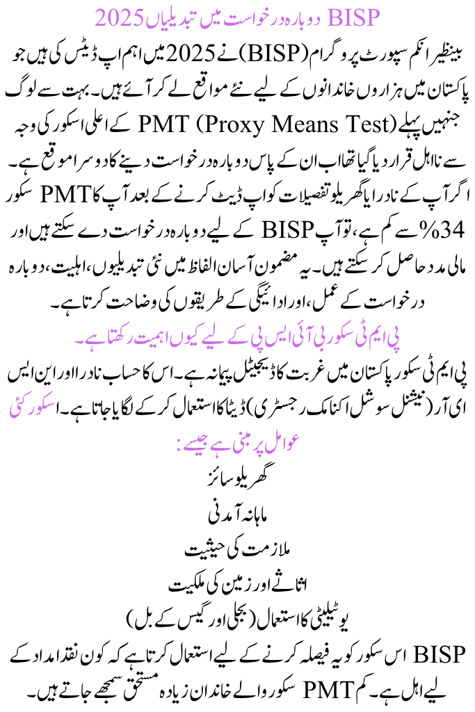 BISP Reapplication Changes 2025: Guide for People with PMT Score Under 34%