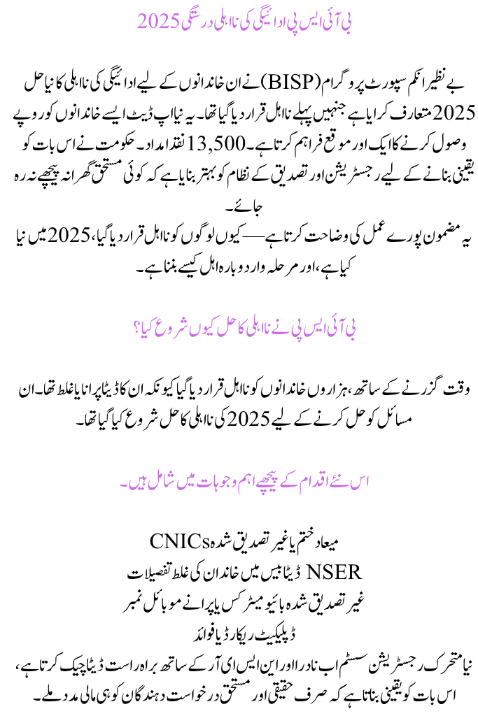BISP Payment Ineligibility Fix 2025  How to Become Eligible Again