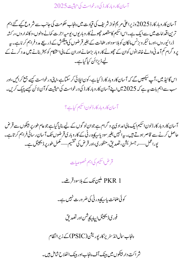 Asaan Karobar Card Application Status 2025